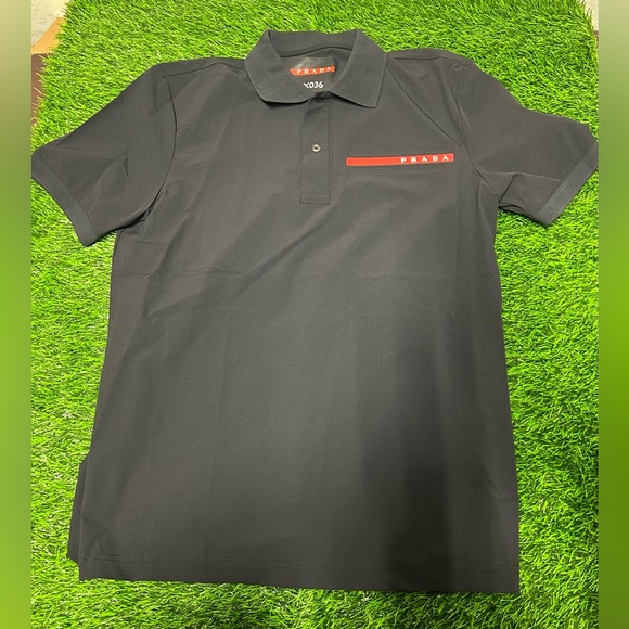 Prada Black Men's Pique Polo Shirt SJN291 Size Large - Picture 1 of 5